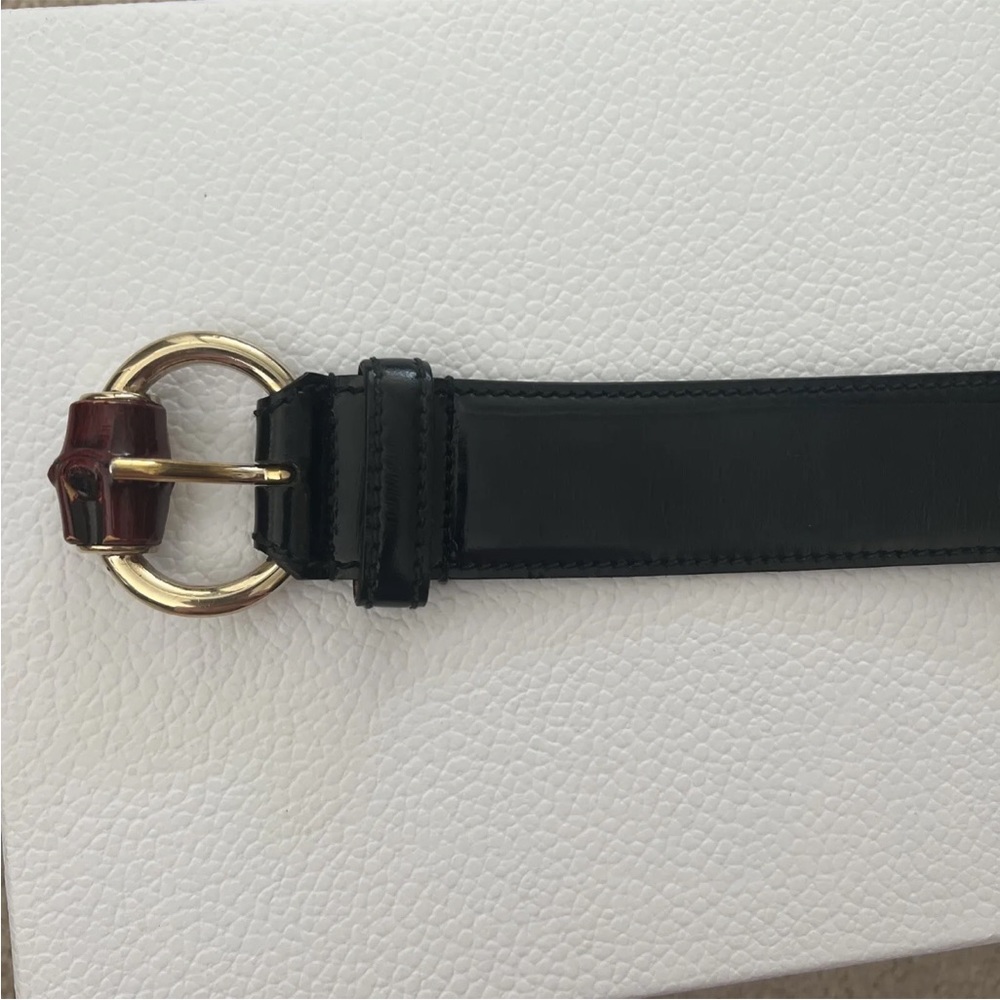 Gucci belt lacquered black with cherry color bamboo size m - Picture 3 of 8